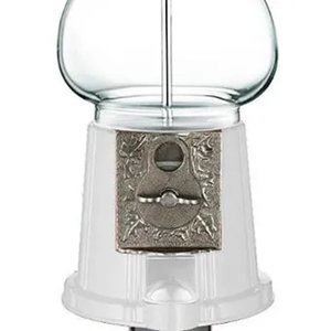 Classic White 15" Tall Gumball / Candy Machine with Antique Style Stand